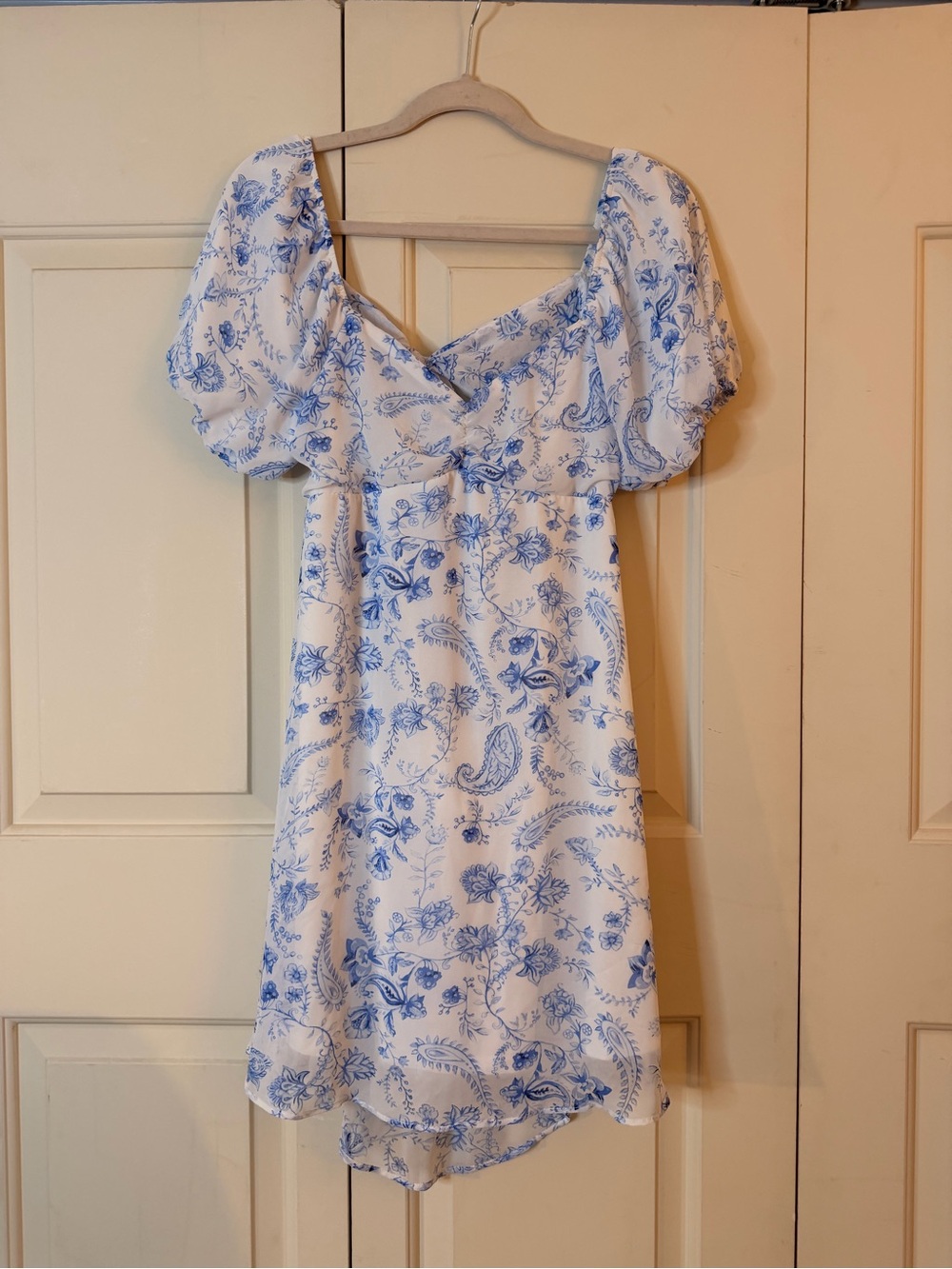 Blue Floral Puff-Sleeve Mini Dress - Unbranded